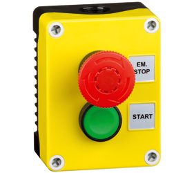1DE.02.01AB - Control Stations Enclosure with a Emergency Stop EN418 Fail safe, twist to release, Single Start Push Button, Green Actuator