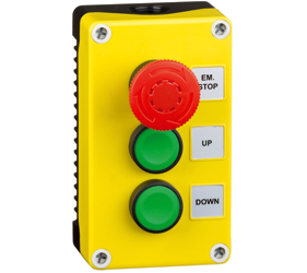 1DE.03.01AB - Control Stations Enclosure with a Emergency Stop EN418 Fail Safe, Twist to Release Double Up/Bown Push Buttos, Green Actuators