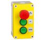 Control Stations - Emergency Stop Stations - 2DE.03.01AG - E-stop twist to release and 2 black push buttons for up/down, left/right, yellow cover, deep grey base.