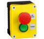 Control Stations - Emergency Stop Stations - 2DE.02.01AB - E-stop twist to release and green start, yellow cover, deep black base.