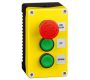 Control Stations - Emergency Stop Stations - 2DE.03.01AB - E-stop twist to release and 2 black push buttons for up/down, left/right, yellow cover, deep black base.
