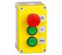 Control Stations - Emergency Stop Stations - 2DE.03.01AG - E-stop twist to release and 2 black push buttons for up/down, left/right, yellow cover, deep grey base.